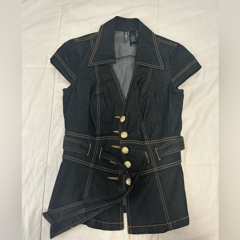 Bisou Bisou Black Denim Blazer with Gold Buttons